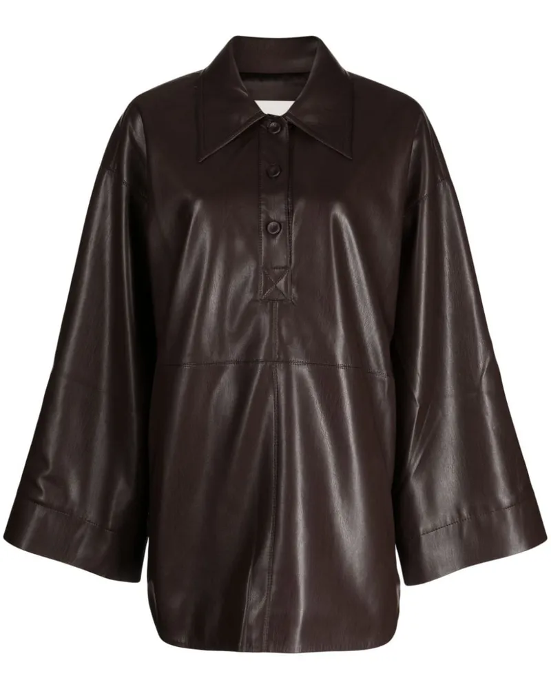 Nanushka Poloshirt in Lederoptik - Braun Braun