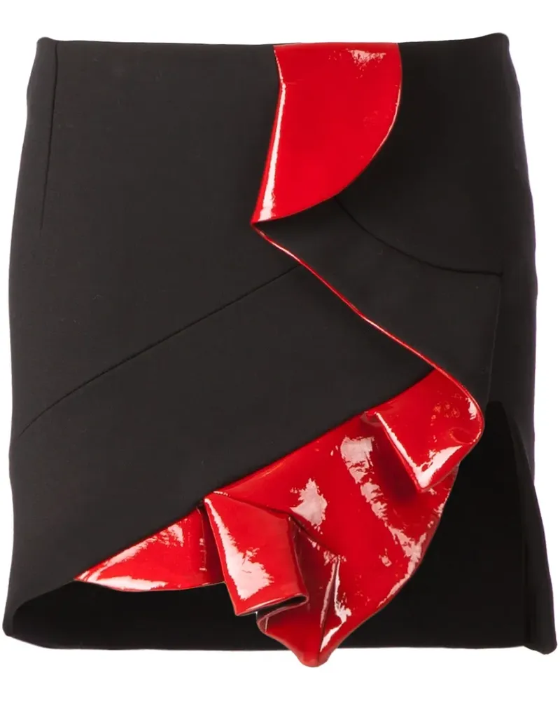 Anthony Vaccarello Rock mit Lederrüschen - Schwarz Schwarz