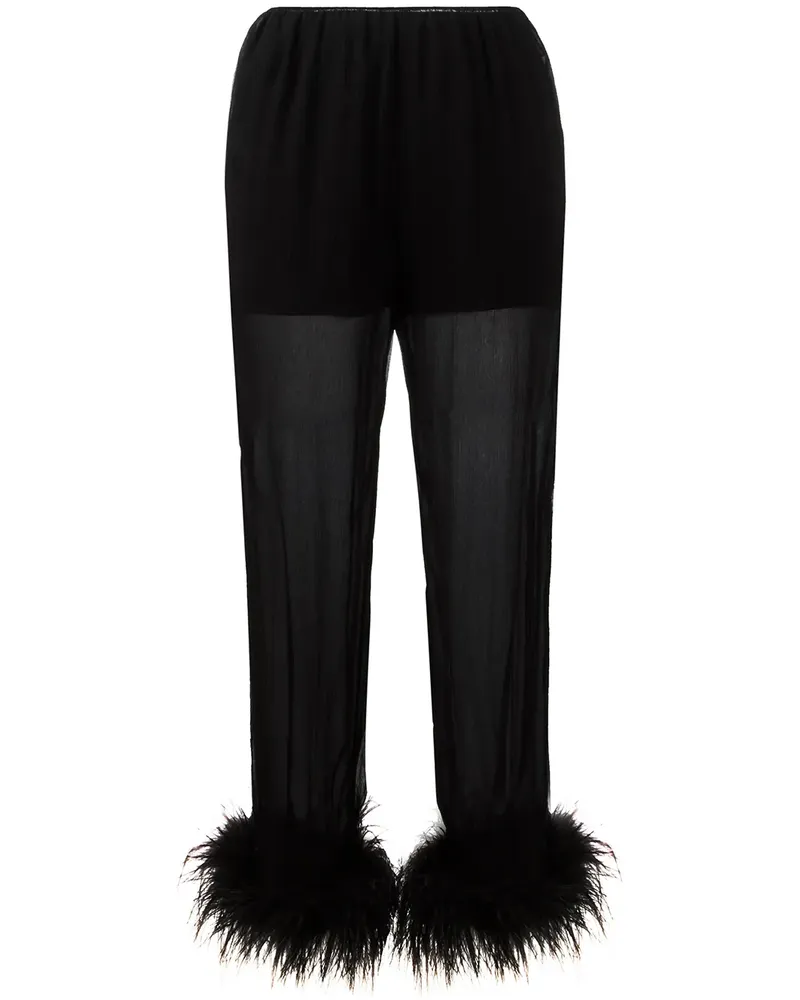 Prada Seidenhose mit Straußenfedern - Schwarz Schwarz