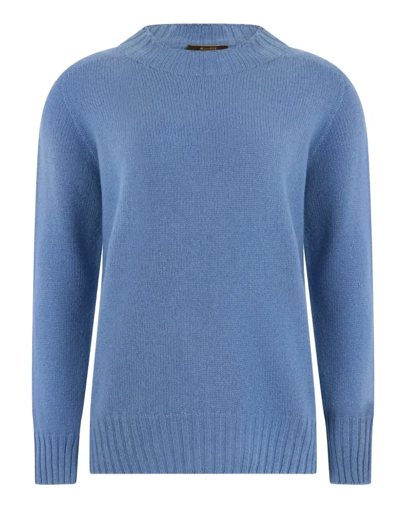 MOORER Gerippter Cembra-Cws Pullover mit rundem Ausschnitt - Blau Blau