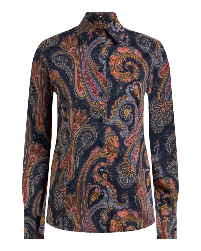 Etro stretch-cotton poplin shirt with Paisley motif - Blau Blau