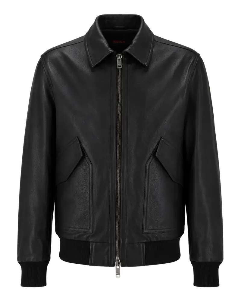 HUGO BOSS Bomberjacke aus Leder - Schwarz Schwarz