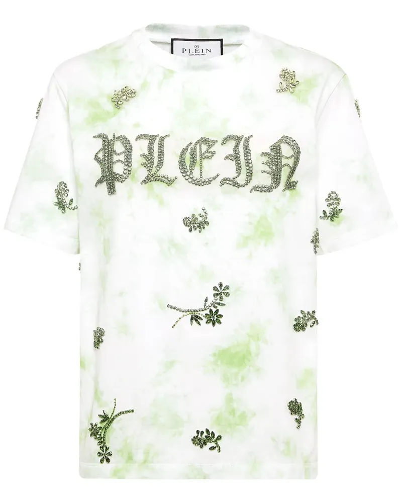 Philipp Plein Batik-T-Shirt mit Blumen - Weiß Weiß