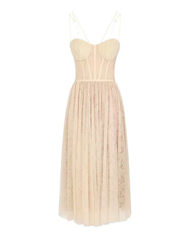Elisabetta Franchi floral-lace midi dress - Nude Nude
