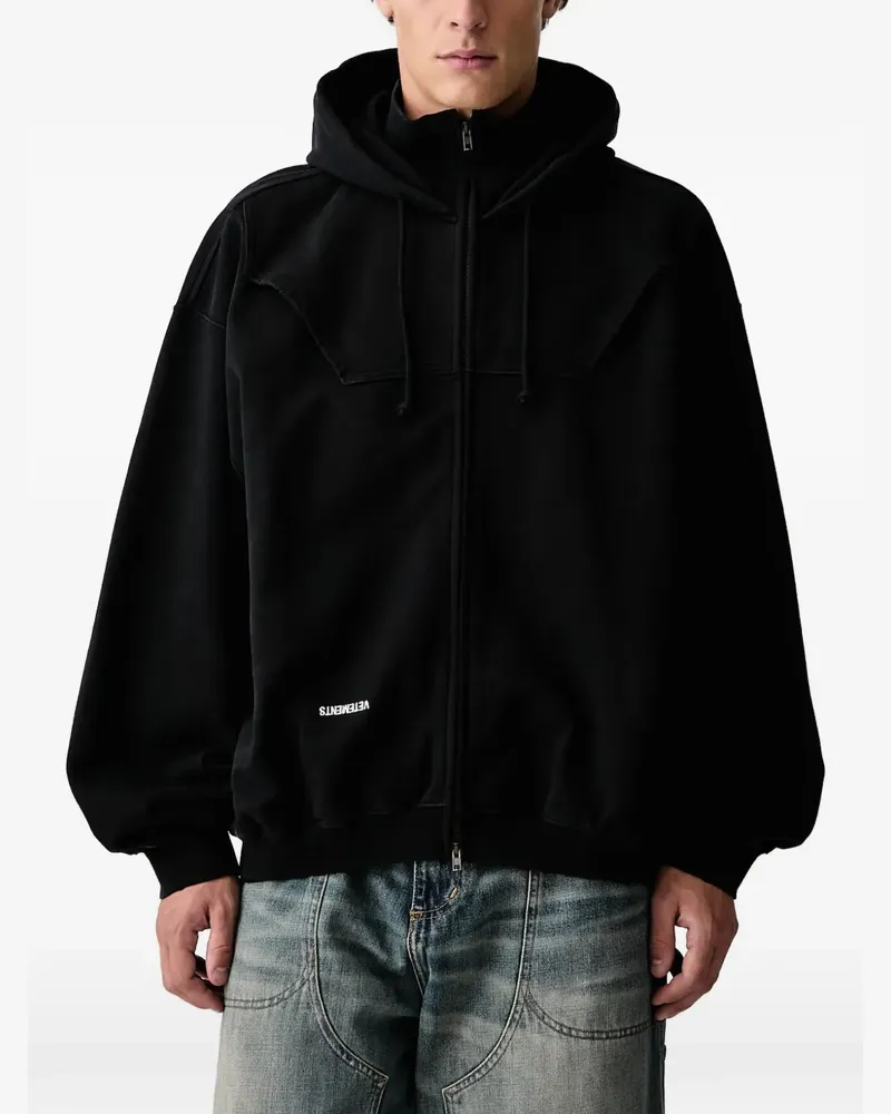 VETEMENTS upside-down logo-print zip-up hoodie - Schwarz Schwarz