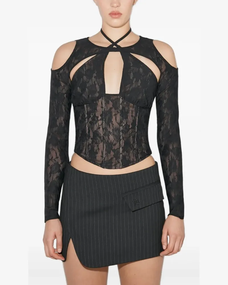 MISBHV Cropped-Top mit Blumenspitze - Schwarz Schwarz