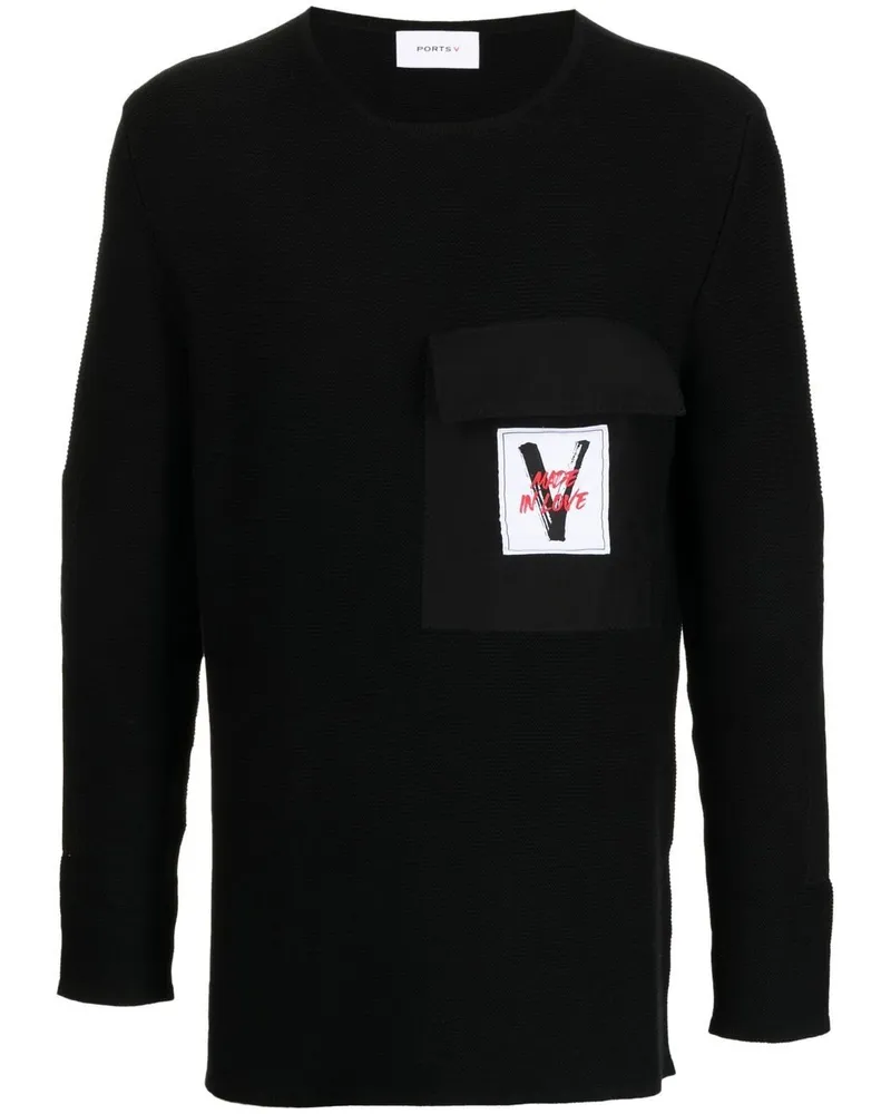 Ports V Pullover mit Logo-Patch Schwarz