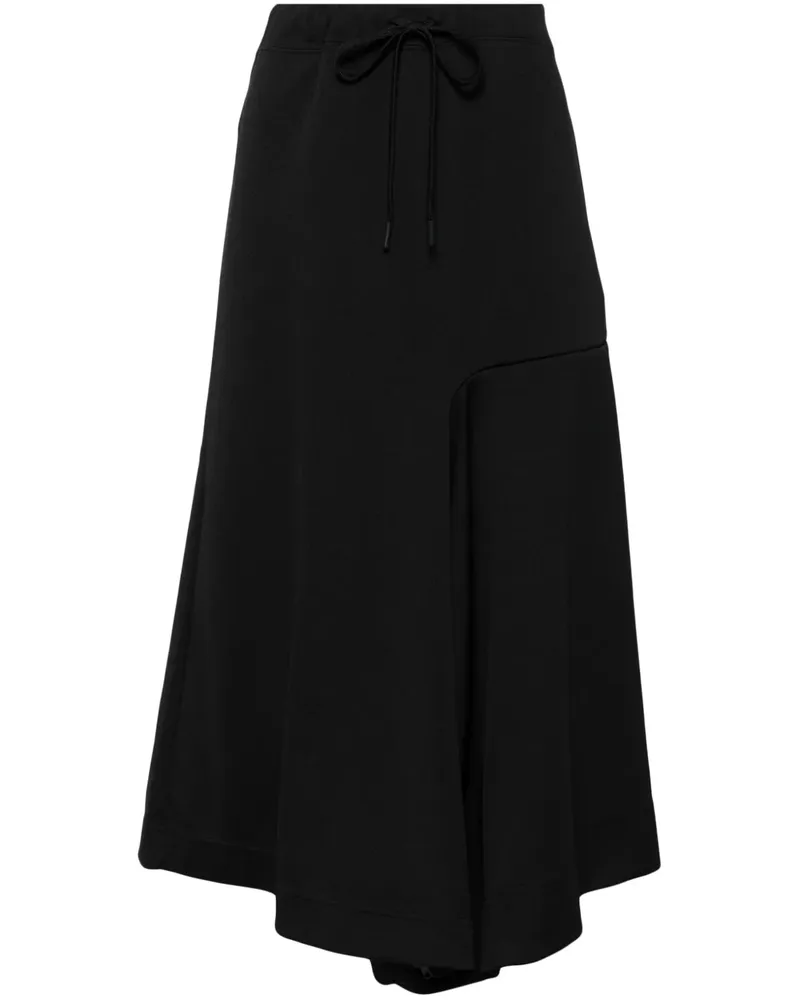 Yohji Yamamoto Asymmetrischer Midirock mit Kordelzug - Schwarz Schwarz