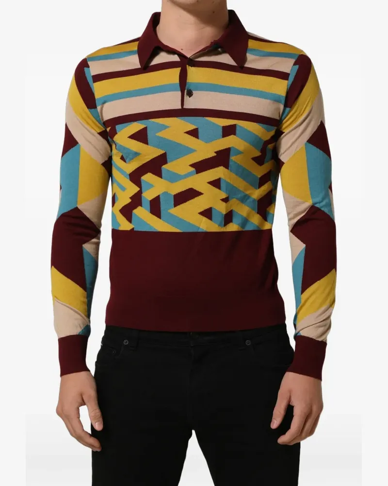 Dolce & Gabbana geometric-print striped polo sweater - Rot Rot