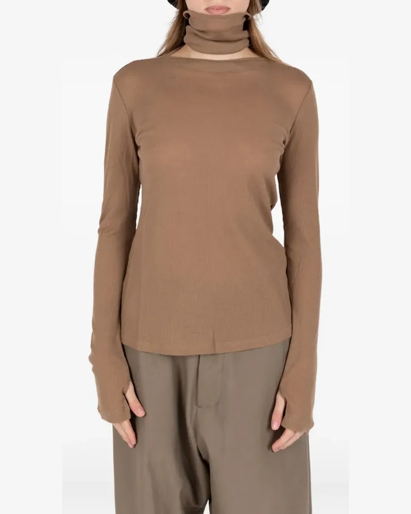 Société Anonyme Geripptes T-Shirt aus D-Leder - Braun Braun