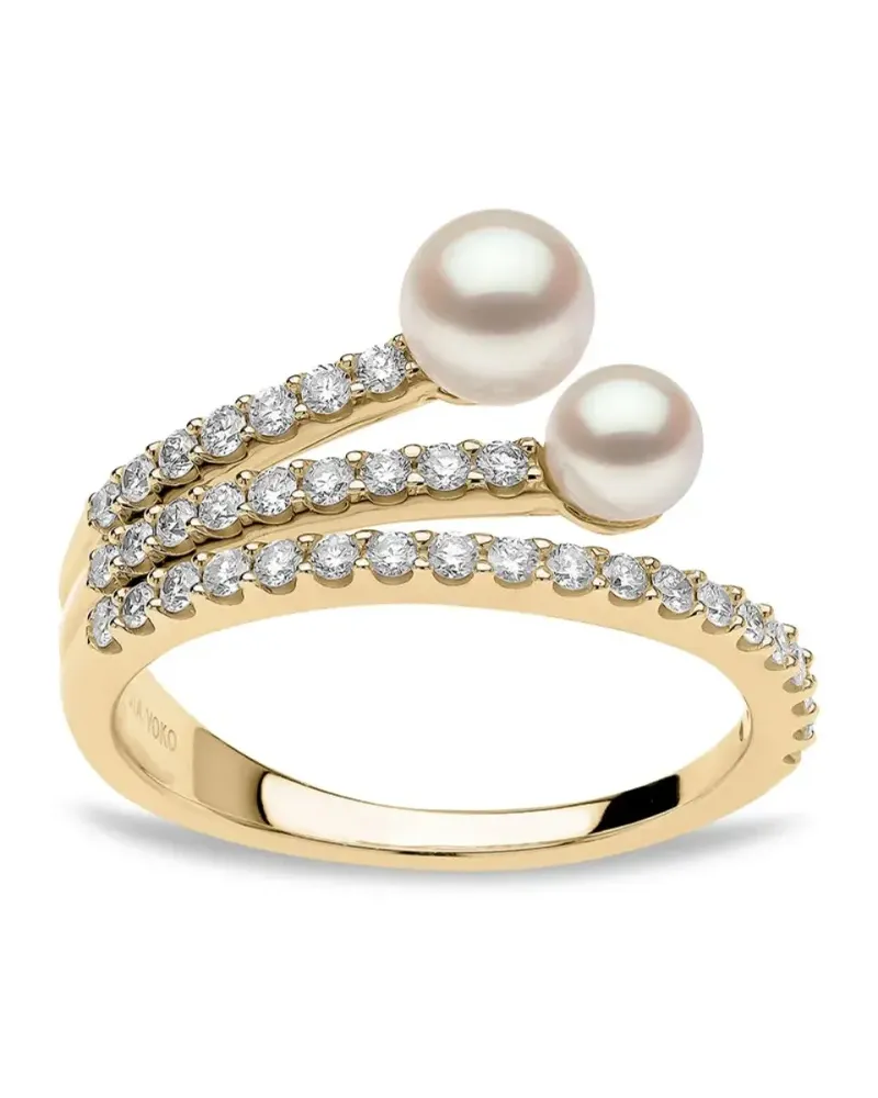 YOKO London 18kt Sleek Gelbgoldring mit Diamanten und Akoya-Perlen Gold