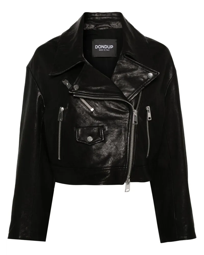 Dondup Cropped-Bikerjacke aus Leder Schwarz