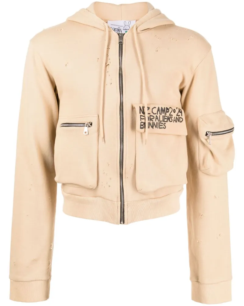 Natasha Zinko Cargotaschen-Hoodie mit Camp-Slogan - Braun Braun