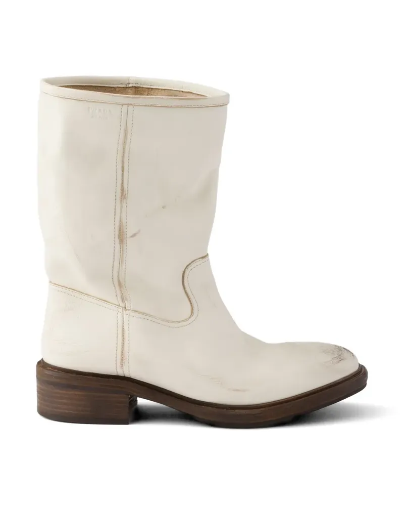 Prada Lederstiefel in Vintage-Optik - Nude Nude