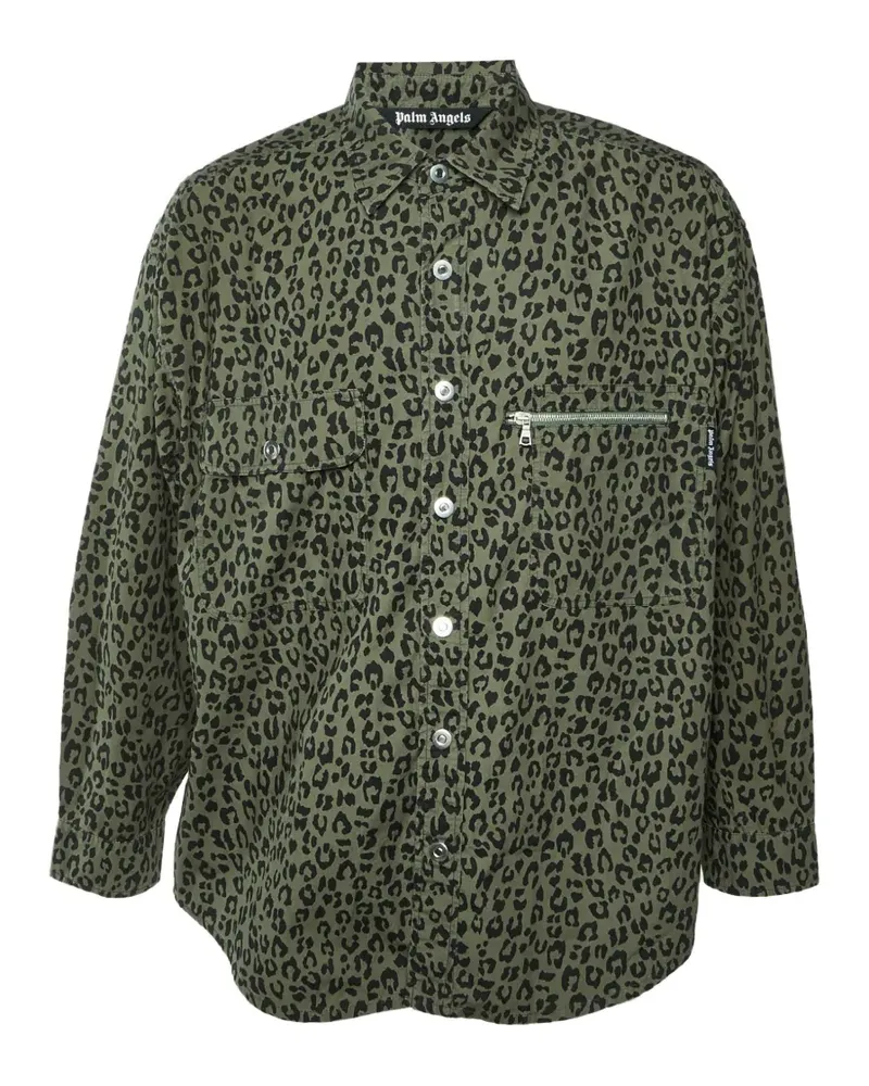 Palm Angels Seidenhemd mit Leopardenprint - Grün Grün