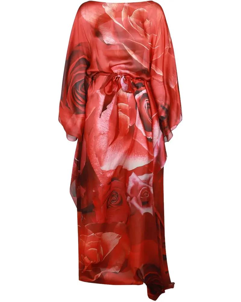 Roberto Cavalli Kaftankleid mit Rosen-Print - Rot Rot
