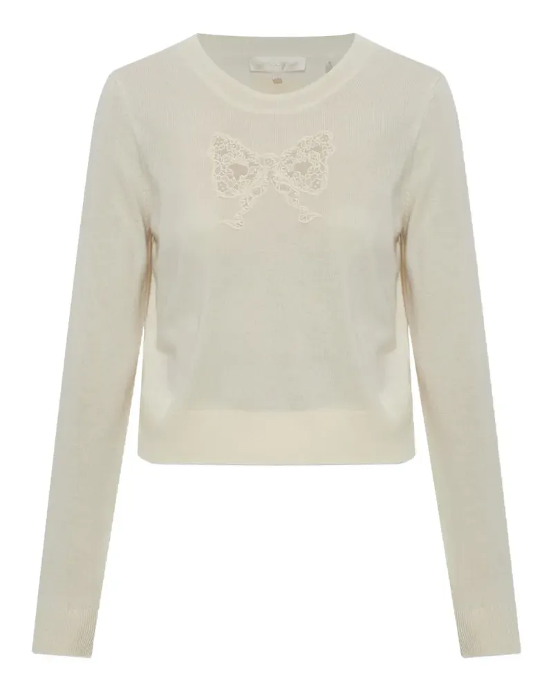 LoveShackFancy Mingley Pullover mit Spitzenschleife - Nude Nude