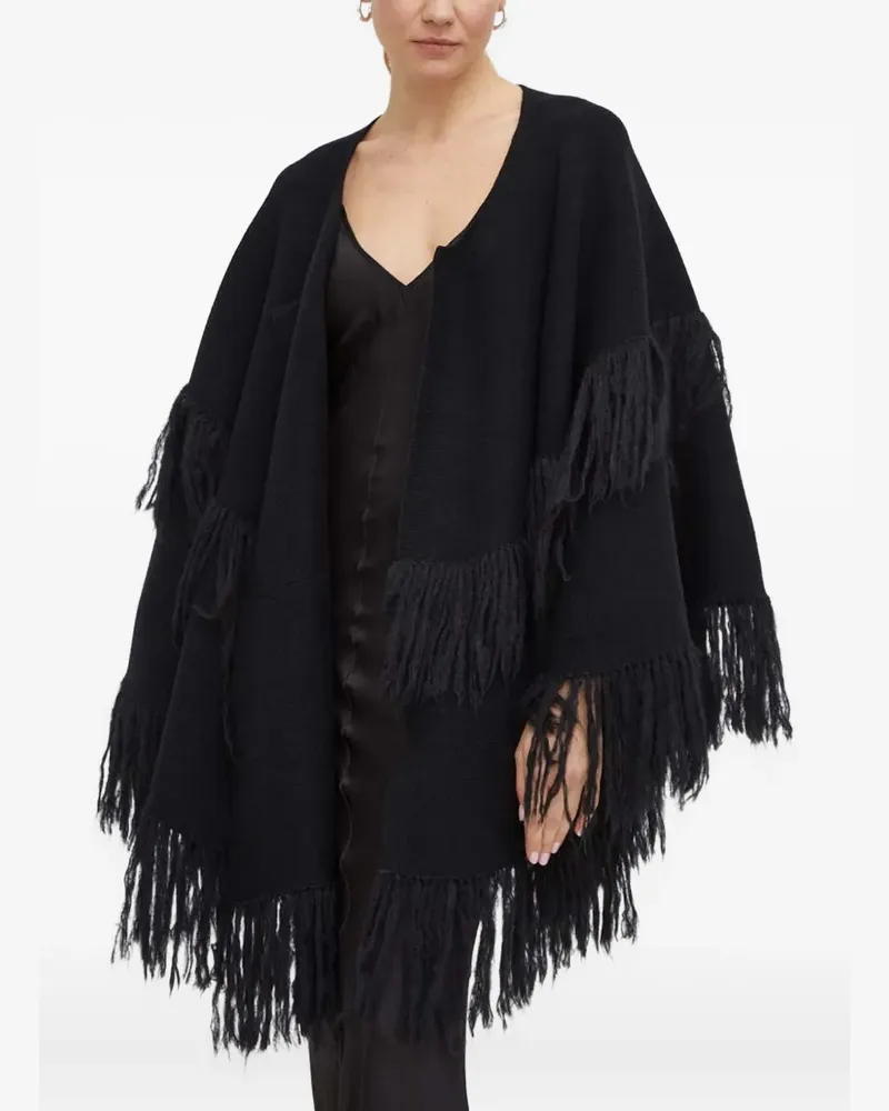 By Malene Birger Cape mit Fransen - Schwarz Schwarz