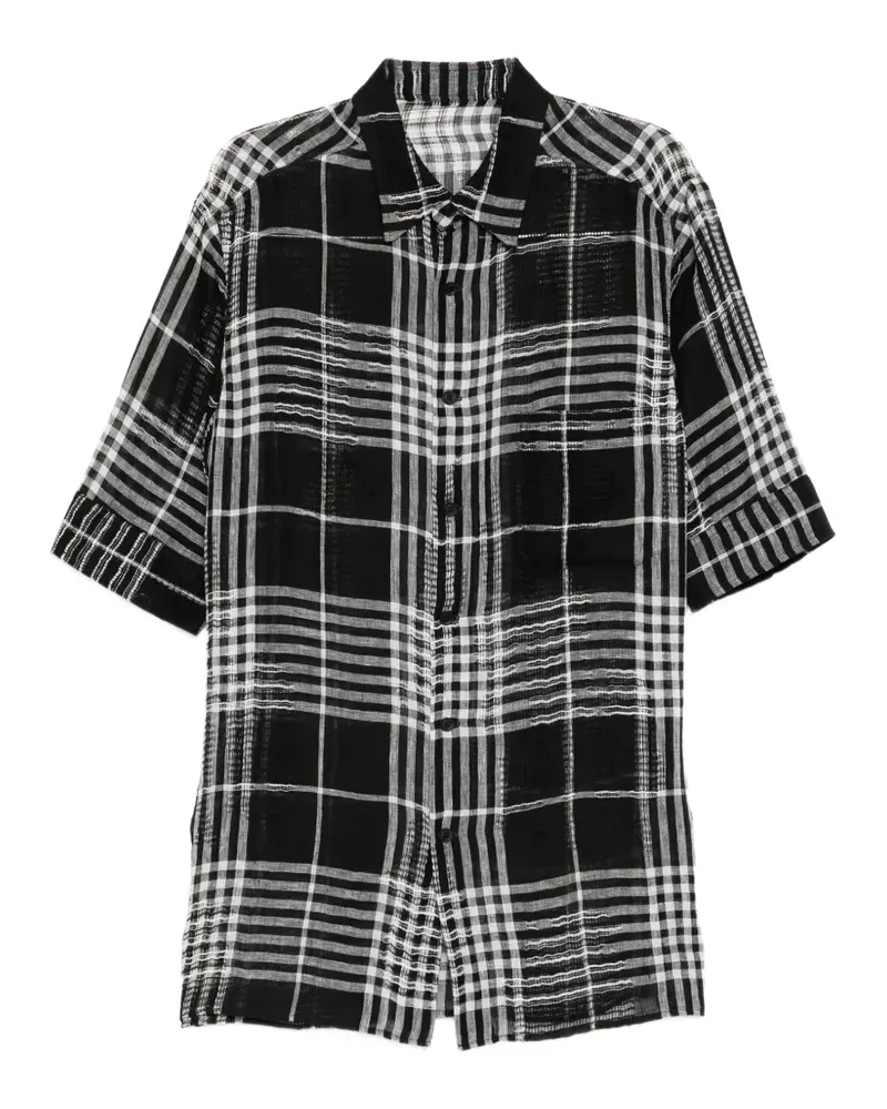 Yohji Yamamoto Semi-transparentes Hemd mit Karo - Schwarz Schwarz