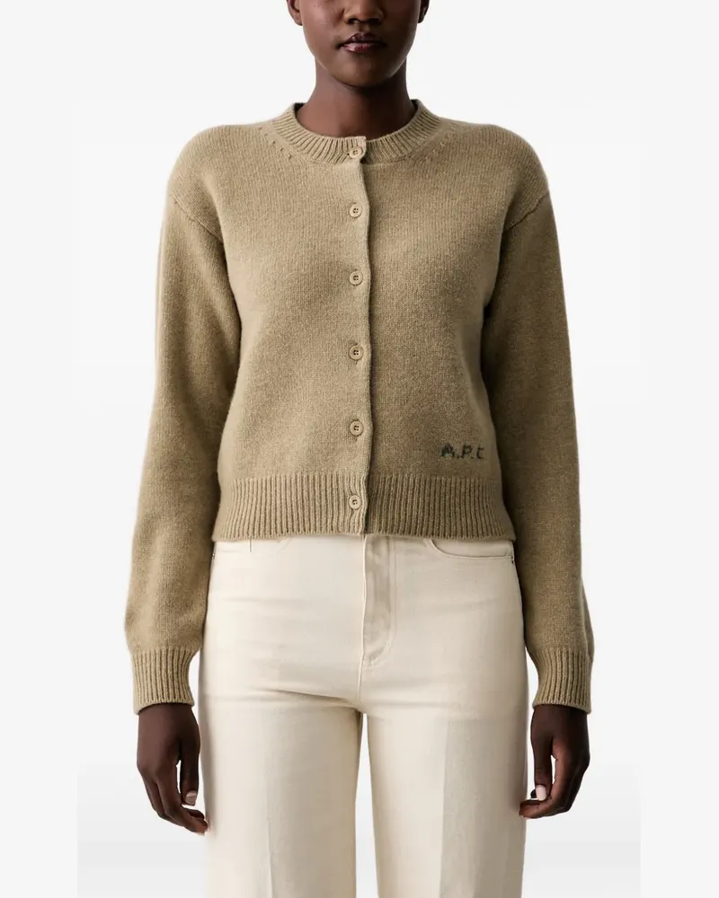 A.P.C. Lila Cardigan mit Logo-Stickerei - Nude Nude