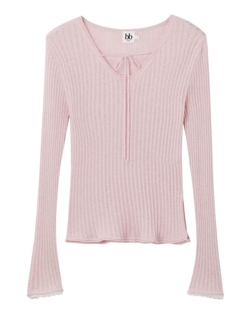 b+ab Geripptes Oberteil mit Schleifenverschluss - Rosa Rosa