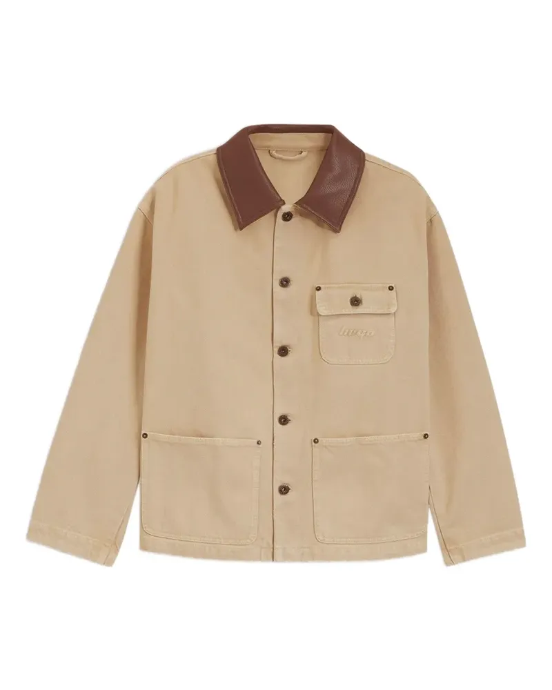 HUGO BOSS Flimane chest-pocket contrast-collar jacket - Nude Nude