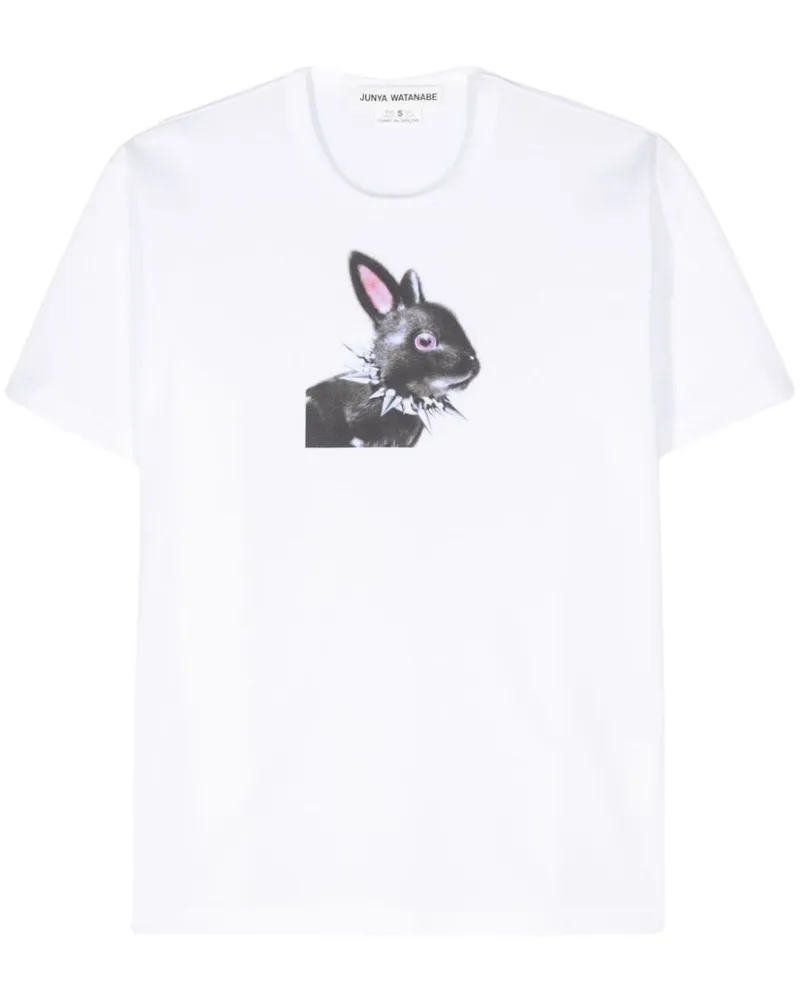 Junya Watanabe T-Shirt mit Hasen-Print Weiß