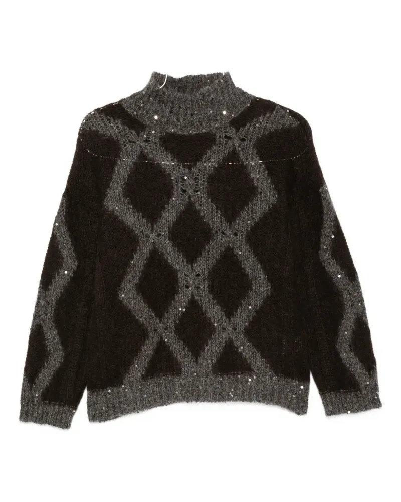 PANICALE Cashmere Pullover mit Argyle-Muster und Pailetten - Braun Braun