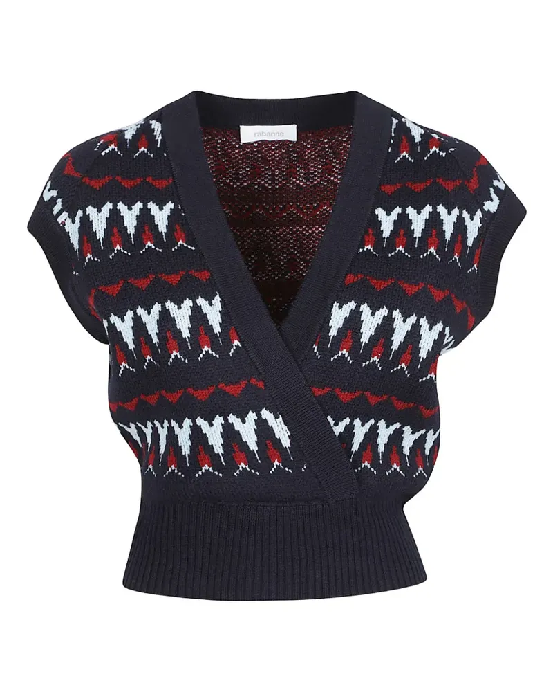 Paco Rabanne Gewickeltes Navy Vintage Jacquard-Strickoberteil - Blau Blau