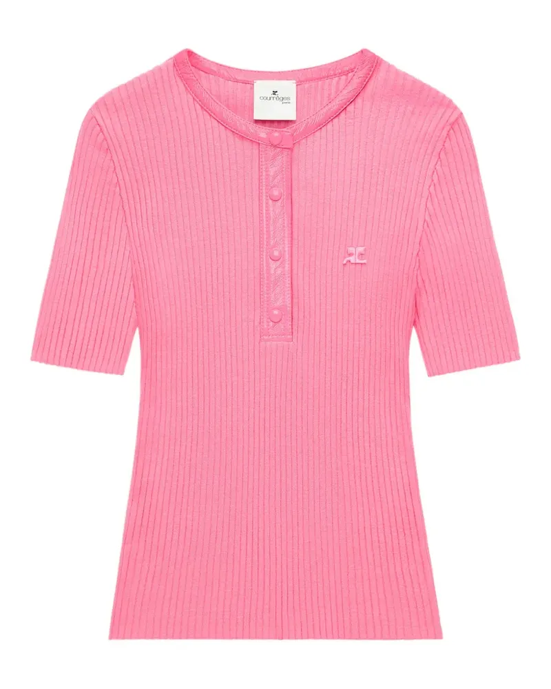 Courrèges Geripptes Poloshirt mit Vinyl-Besatz - Rosa Rosa