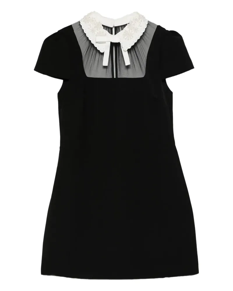 Self-Portrait Minikleid mit perlenverziertem Kragen - Schwarz Schwarz