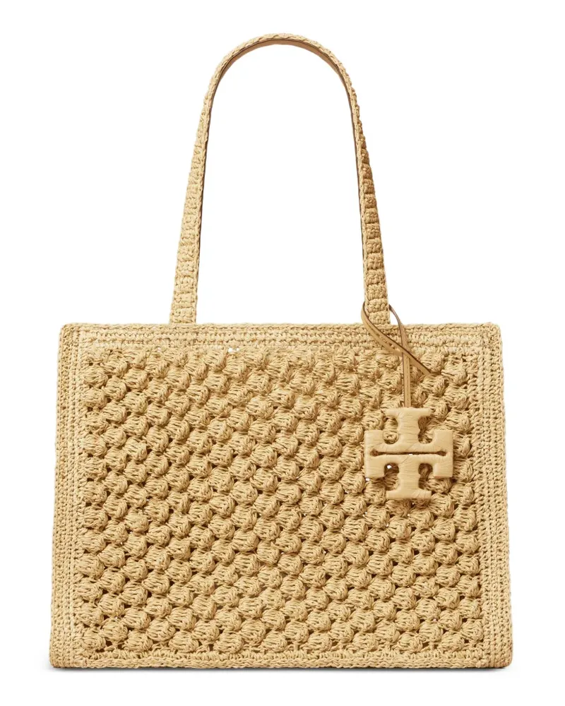 Tory Burch small Ella hand-crocheted popcorn tote bag - Nude Nude