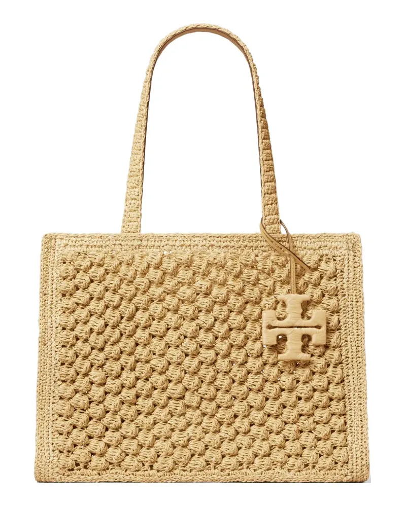 Tory Burch small Ella hand-crocheted popcorn tote bag - Nude Nude