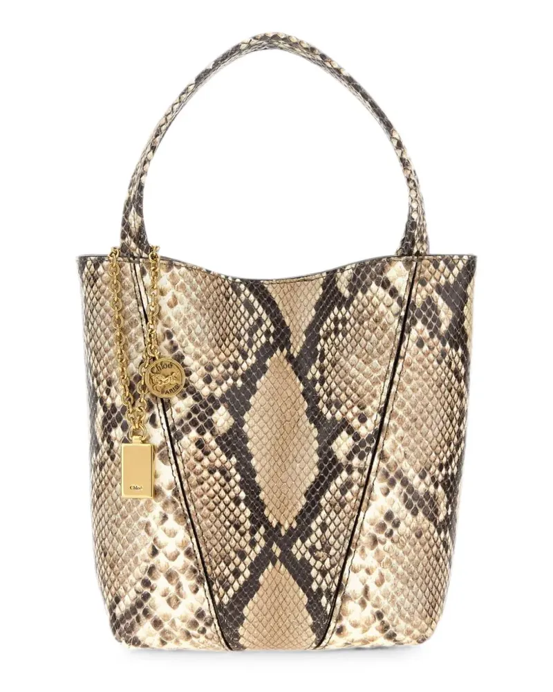 Chloé small Spin snake-print leather tote bag - 24F - DUSTY BEIGE 24f