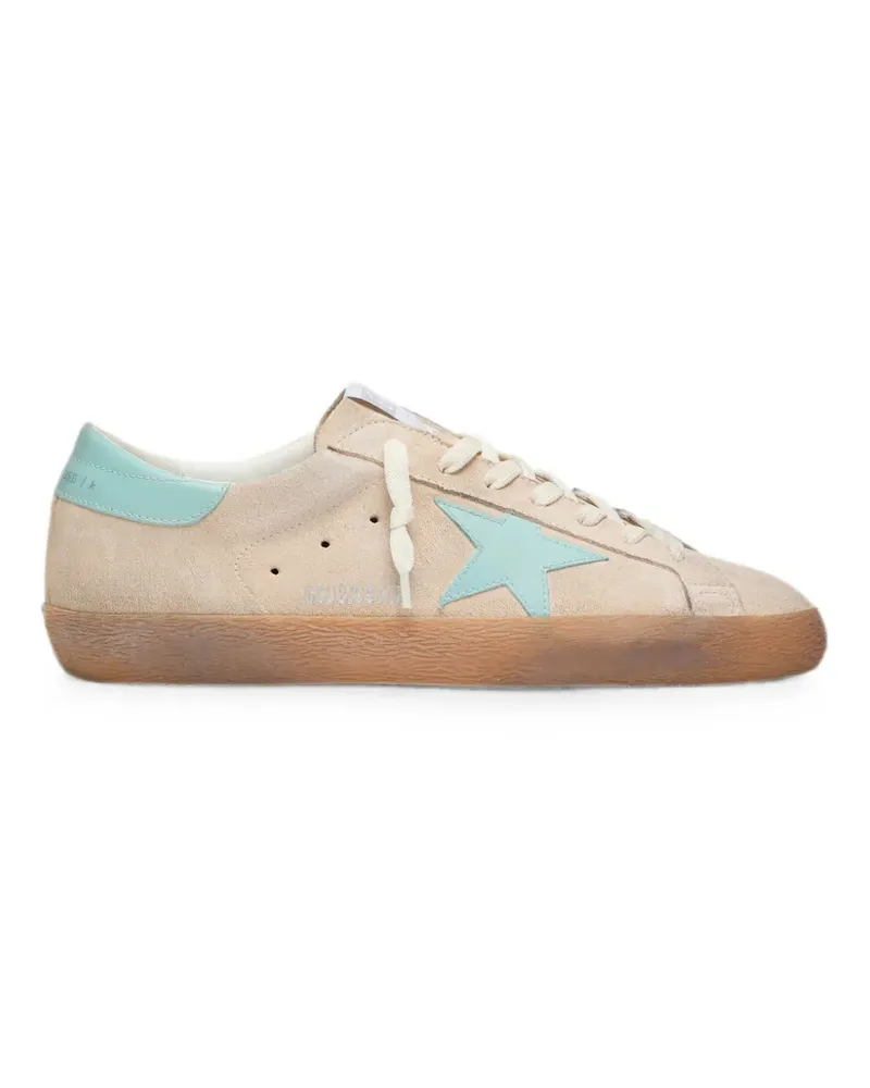 Golden Goose Super-Star aus beigem Veloursleder mit aqua-grünen Stern-Sneakers - Nude Nude