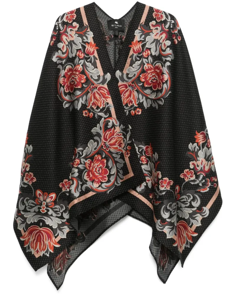 Etro Cape mit Blumenstickerei - Schwarz Schwarz