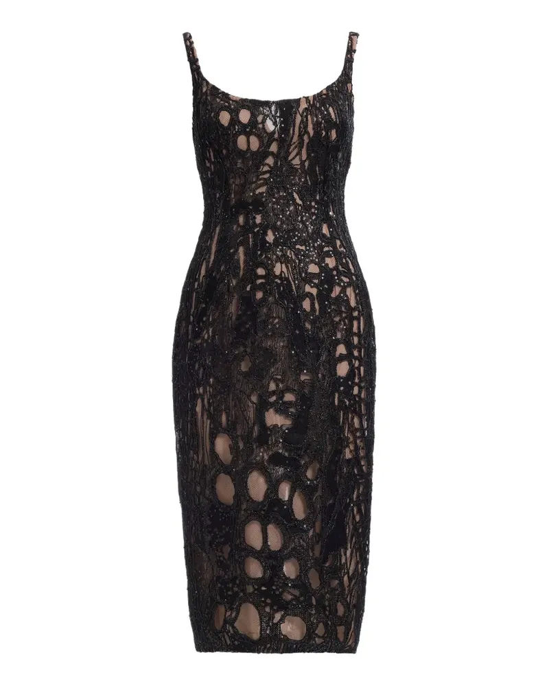 Elie Saab Midikleid mit Pailletten-Stickerei - Schwarz Schwarz