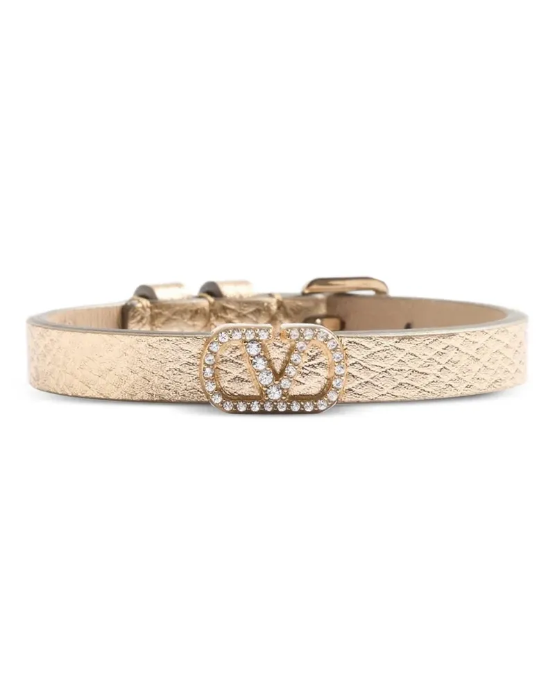 Valentino Garavani VLogo Signature Armband aus laminiertem Leder und Swarovski® Kristallen - Gold Gold