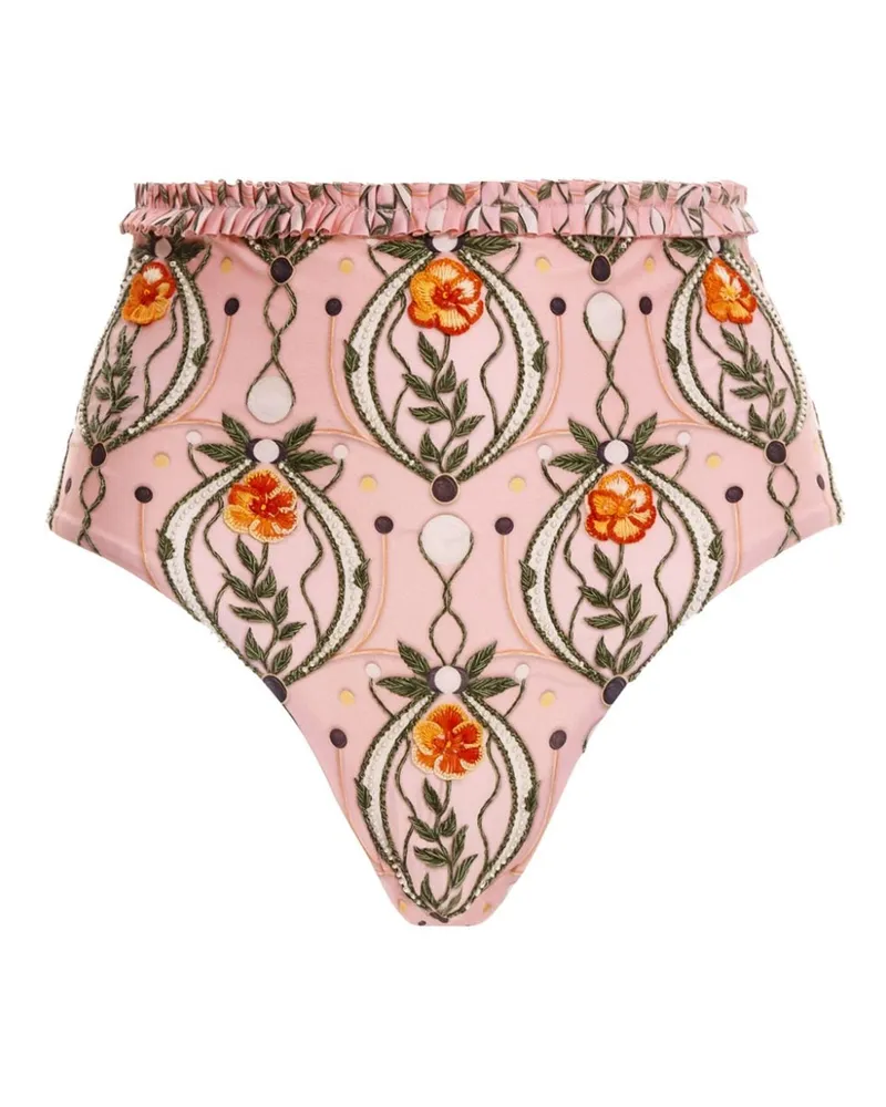 AGUA BENDITA Nopel Lunar Bikinihöschen mit Blumenstickerei - Rosa Rosa