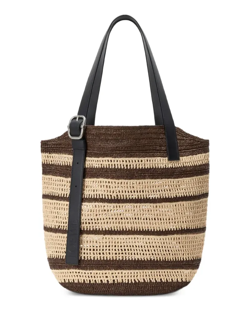 Loewe Gestreifte Loop Basket Schultertasche - Braun Braun