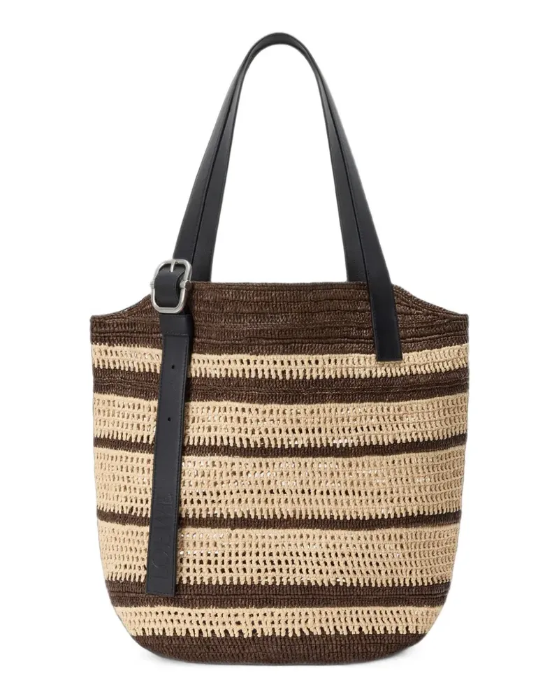 Loewe Gestreifte Loop Basket Schultertasche - Braun Braun