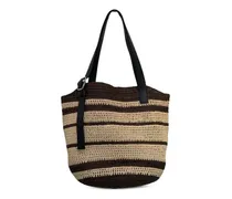Gestreifte Loop Basket Schultertasche - Braun