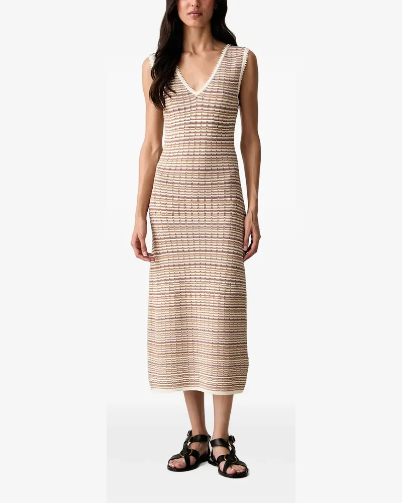 Morgan Gestreiftes Midikleid mit V-Ausschnitt - Nude Nude