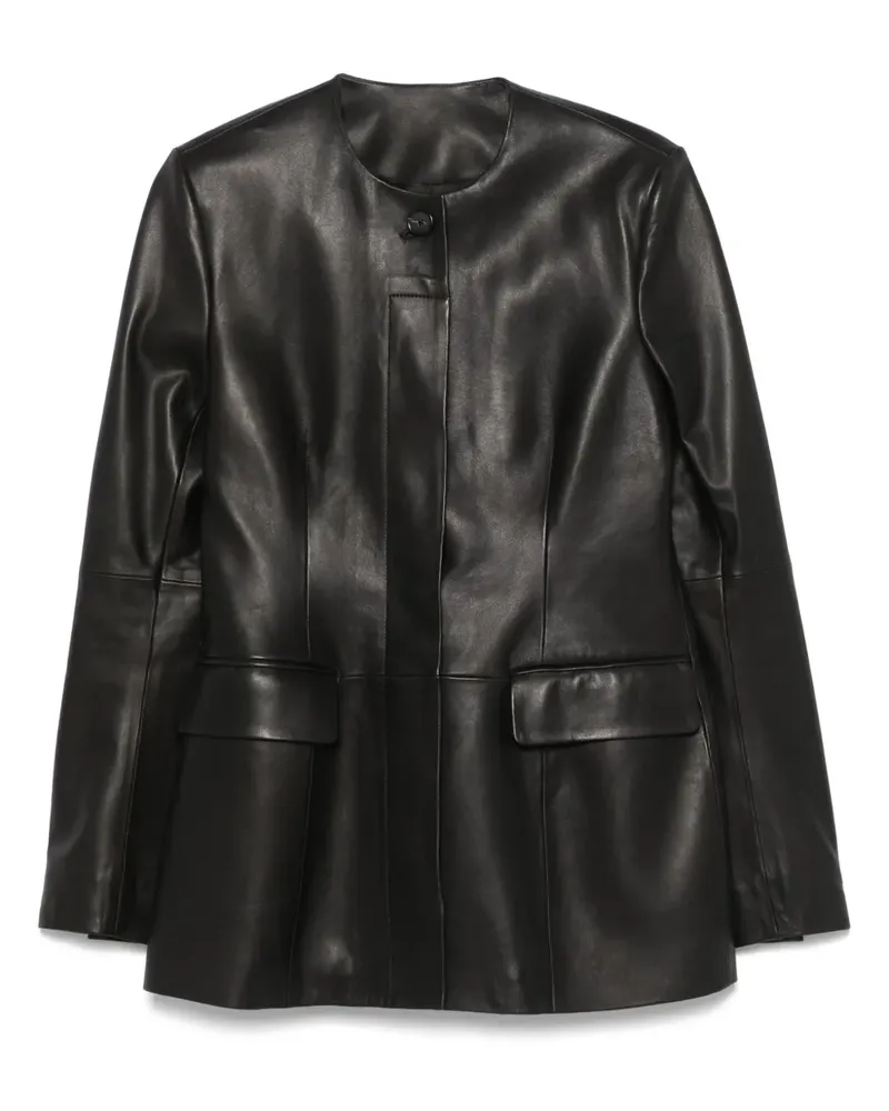 Totême Lederjacke ohne Kragen - Schwarz Schwarz