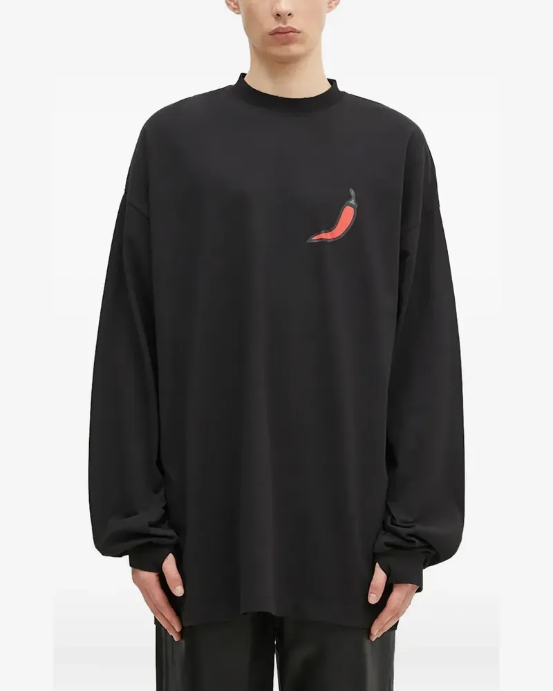 032c Langarmshirt mit Chili-Print - Schwarz Schwarz