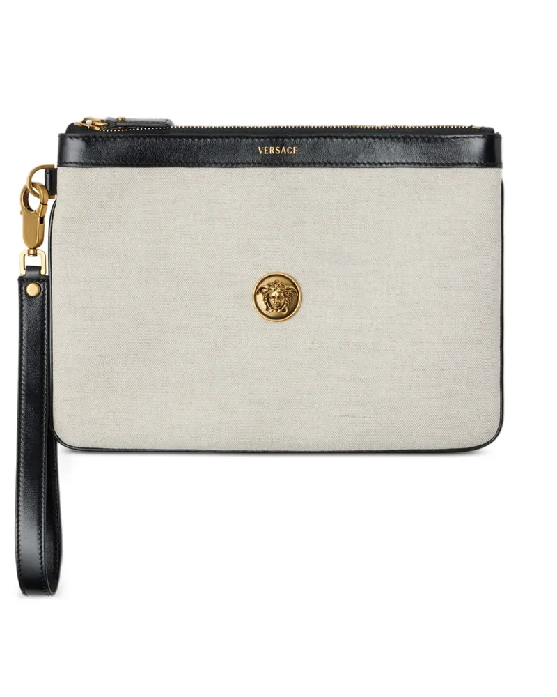 Versace Rivière Clutch aus Canvas - Nude Nude
