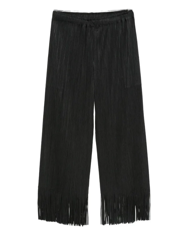 Issey Miyake Bundfaltenhose mit Fransen - Schwarz Schwarz