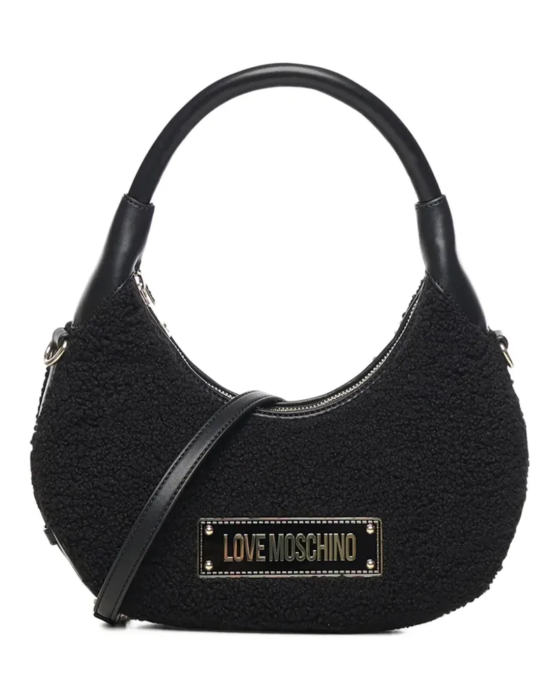 Moschino faux-fur logo-plaque shoulder bag - Schwarz Schwarz