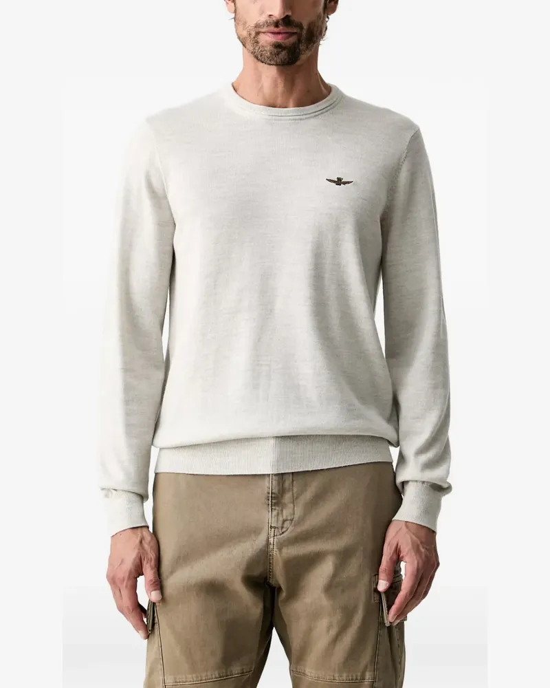 Aeronautica Militare logo-embroidered crew-neck fine-knit top - Nude Nude