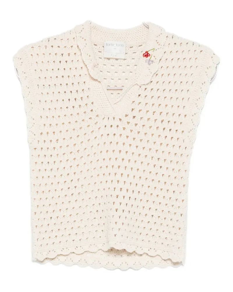 forte_forte scalloped crochet T-shirt - Nude Nude